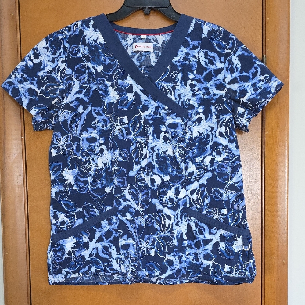 White Cross Blue and White Floral Top